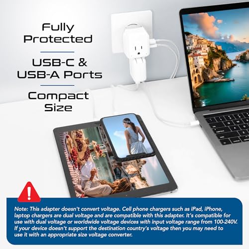 Ceptics Europe Plug Adapter, 20W PD & QC, Safe Dual USB & USB-C 3.1A - 2 USA Outlet - Compact & Powerful - Use Euro, Greece, Italy, Switzerland, Turkey, Portugal - Includes Type C Swadapt Attachment3