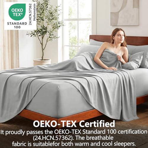 Image of CozyLux 4-Piece Twin Sheets Set, Fits 18-21 Inch Mattresses, Oeko-TEX | 2 Pillowcases, 1 Flat Sheet and 1 Fitted Sheet with All-Around Elastic and 21-Inch Deep Pocket for a Secure Fit, Light Grey