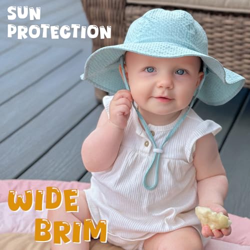 Image of HONGTEYA Baby Sun Hat Toddler Girl Beach Hat Sun Protection Adjustable Outdoor Summer Wide Brim Bucket Hat for Infant Kids
