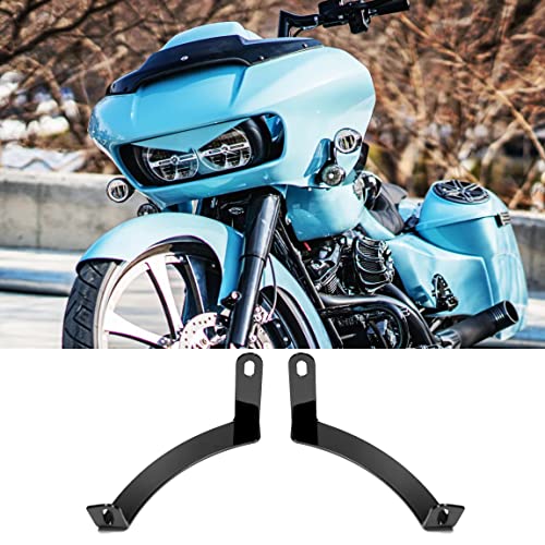 Fits Harley road glide front headlight fairing spoiler support brackets kit for highway pegs mustache crash bars chopped engine guard EXCEPT vented lowers speaker pods lids king touring pack, black