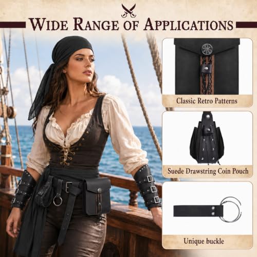 Image of Renaissance Pirate Belt Pouch with Coin Purse Skirt Hike Bracers