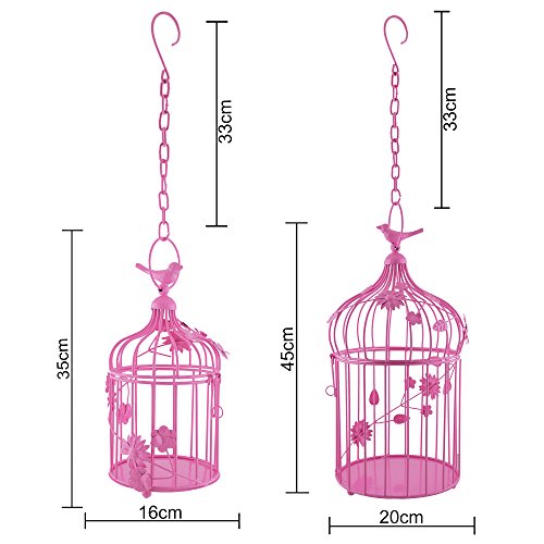 Image of Homesake Hot Pink Hanging Metal Lantern Candle Holders Set of 2 with Floral Vine & Hanging Chain, Decor Tealight Candle Lanterns for Balcony, Patio, Garden, Living Room, Return Gifts for Pooja