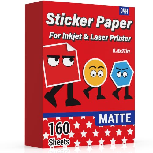 QYH Printable Vinyl Sticker Paper, 160 Sheets Matte White Wa...