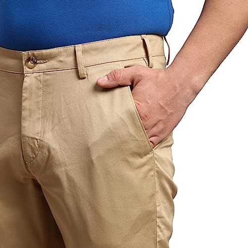 Image of Colorplus Men's Pure Cotton Solid Piece Dyed Pattern Contemporary Fit Flat Front Casual Trouser