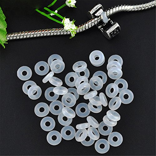ECYC 200pcs Bouchon en Caoutchouc Anneaux Perles De Silicone, Clip De Charme D'Intercalaire Perle Blanche pour Les Bracelets De ChaîNe De Serpent Cover