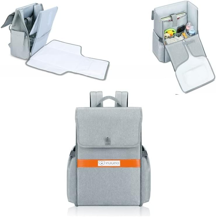 Miniatura 3 de Nuuno - Bolsa de pañales para bebé, bolsa de viaje multifunción con cambiador, bolsillos aislados, impermeable y correas para cochecito, Gris,