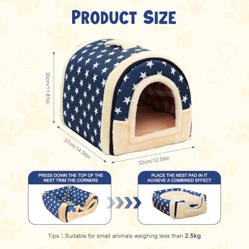 Umllpet Plüsch Katzenhaus, Katzenhöhlenbett mit Flauschiges, Plüschkissen Weiches und Flauschiges Katzenhaus, Klappbar Katzenbett Höhle für Kaninchen Meerschweinchen, Kätzchen unter 2.5 kg, 35x32x28cm