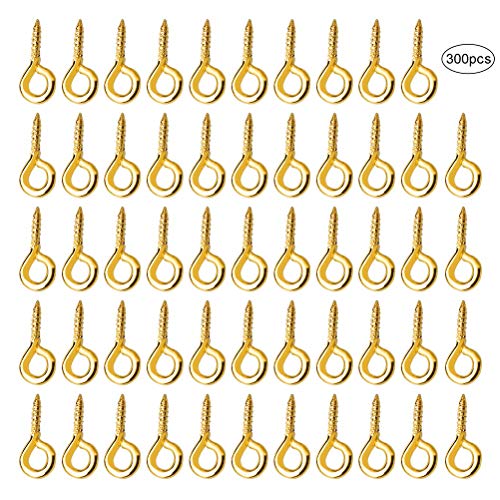 qiyana 300 pcs Small Screw Eyes Pin Hook, Mini Eyelets Screw Threaded for Jewelry Making Findings DIY Crafts, 6 x 13mm (Gold)