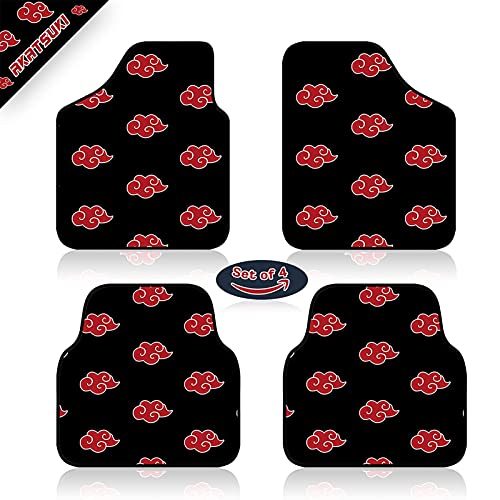 LVMMO All Weather Naruto Car Floor Mats Accessories Interior 4 Piece â€‹Odorless Anime Akatsuki Cloud Floor Mats for Cars Truck SUV, Automotive Floor Mats