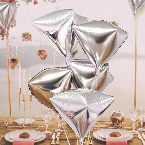 Image of Silver Diamond Balloons 4 Pcs,Foil Diamond Balloons for Wedding Decor
