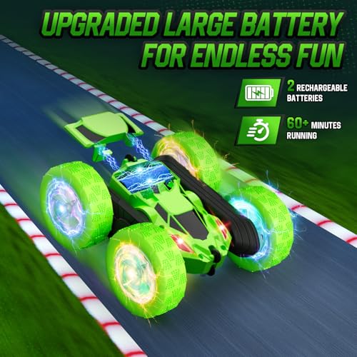 Image of Hamdol Remote Control Stunt Car for Kids, 360 Spinning Double-Sided RC Toy with LED Wheel Lights, 4WD Rechargeable Vehicle for Boys Ages 6-12, Educational STEM Toy & Valentines Gift
