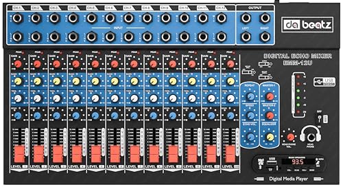 Image of da.beatz. 12 Channel Stereo Echo USB DJ Mixer- Ideal for DJ, Parties, Stage Effects, Weddings, Karaoke & Studio Recording - Digital Audio Mixer Professional Sound Channel with Effects (Black) (EMM-12)