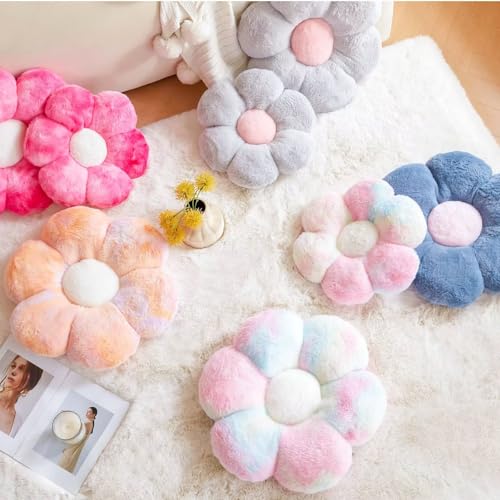 Image of Kcvvcr Flower Pillow Cute Decorative Throw Pillow with Faux Rabbit Fur Soft Daisy Plush Floor Cushion Aesthetic Flower Shaped Pillow Home Decor for Bed Sofa Couch (Sage Green17.7 Inch)