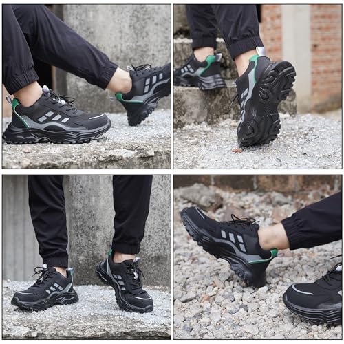 Image of Steel Toe Work Shoes for Men - Non Slip Wide Toe Lightweight Safety Shoes Breathable Slip Resistant Construction Industrial Work Safety Sneakers