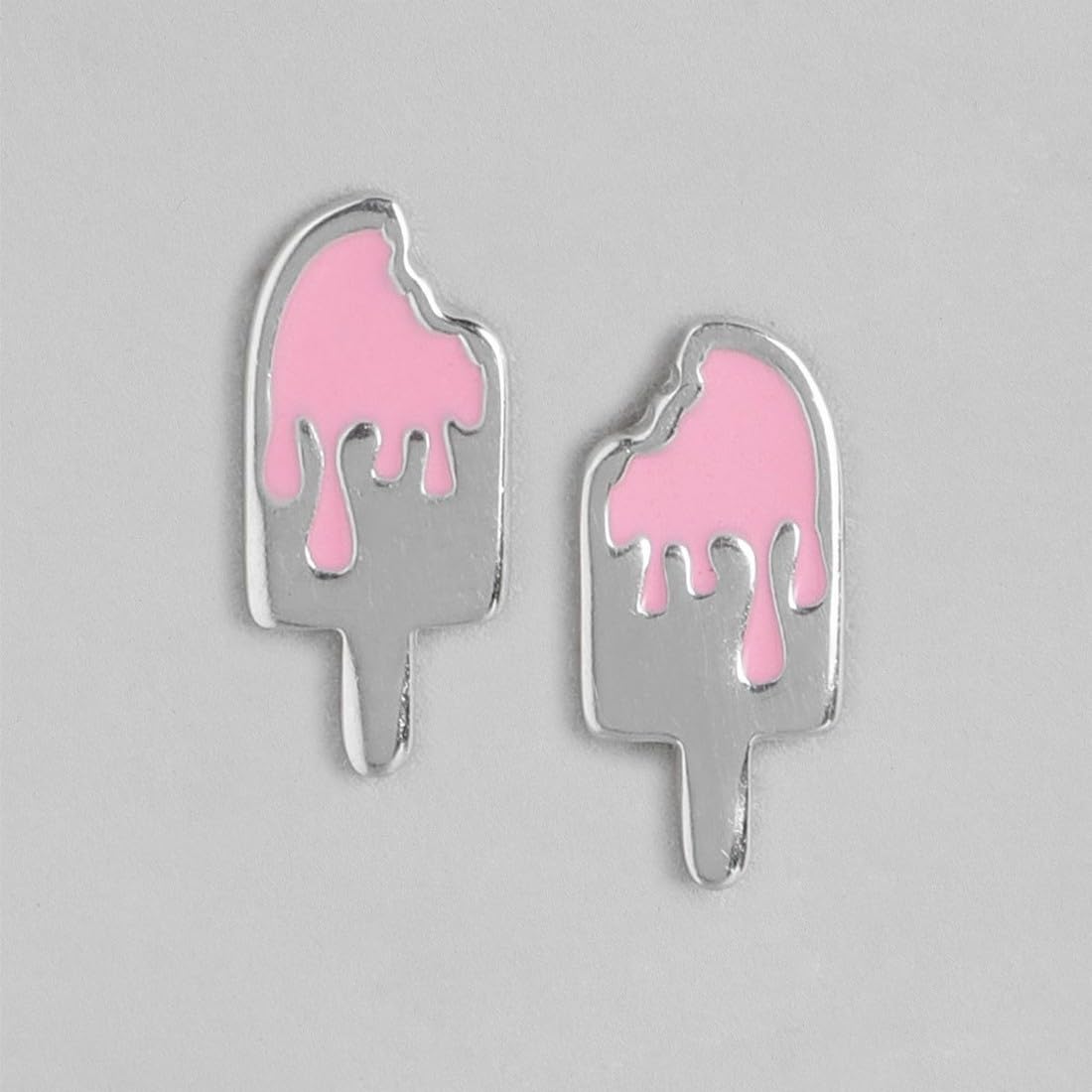Women's 925 Sterling Silver Ice Cream Pink Rhodium Plated Stud Earrings