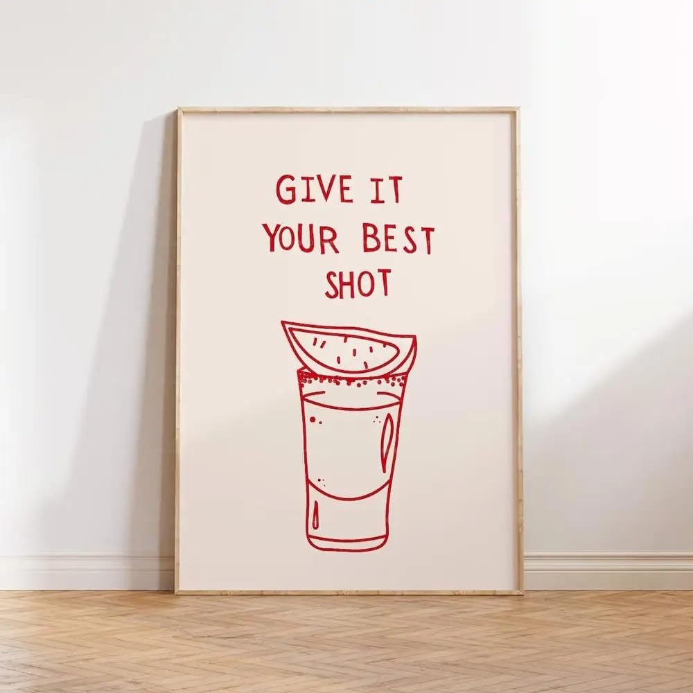 YONGKUIQMK Modern Bar Cart Vodka Tequila Liquor Give It Your Best Shot Wall Art Canvas Painting Posters For Living Room Home Decor(30x40cm No Frame)