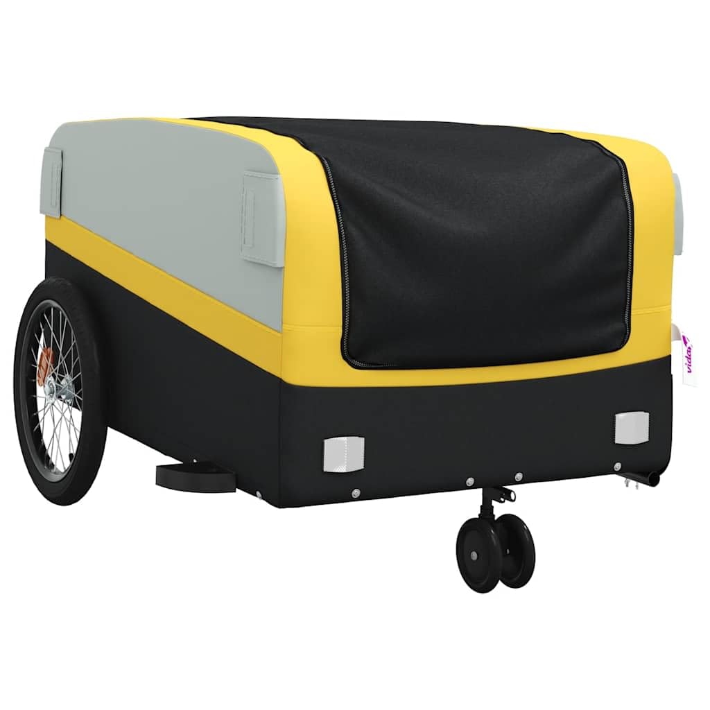 vidaXL Remorque de Vélo, Chariot de Transport avec Barre d'Attelage, Remorque de Bicyclette avec Drapeau pour Bagage, Noir et Jaune 45 kg Fer