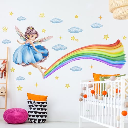 Vinilos decorativos de arcoíris mágico con hadas y nubes miniatura 4