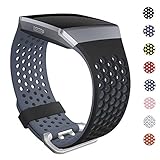 SKYLET Bands Compatible with Fitbit Ionic, Soft Silicone Breathable Replacement Wristband Compatible with Fitbit Ionic Smart Watch with Buckle [Black-Gray, Small]