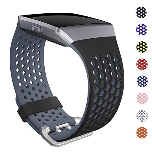 SKYLET Bands Compatible with Fitbit Ionic, Soft Silicone Breathable Replacement Wristband Compatible with Fitbit Ionic Smart Watch with Buckle [Black-Gray, Small]