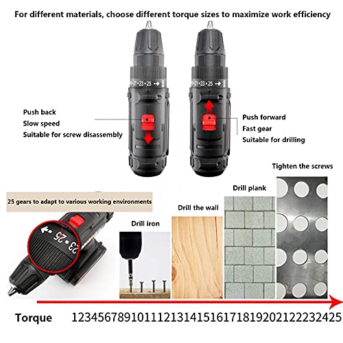 lxiluv Akku-bohrschrauber-Set, 36-v-akku-bohrschrauber Mit Akku Und Ladegerät, 25-Gang-drehmomenteinstellung, Doppelgeschwindigkeit, Bohrschrauber Zum Bohren Von Holz Metall,2batteries – Bild 8