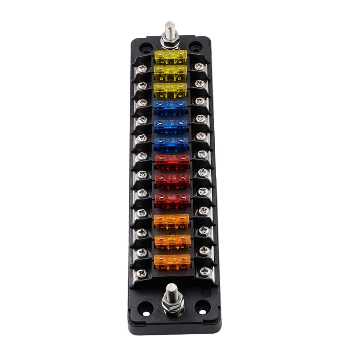 Portafusibili Auto 12 Vie 32v 75a Nero con Fusibili Doppi | Pa66 PC Rame Acciaio Inox Pp, Installazione Rapida, 20a per Circuito 12-16awg, Etichette Incluse