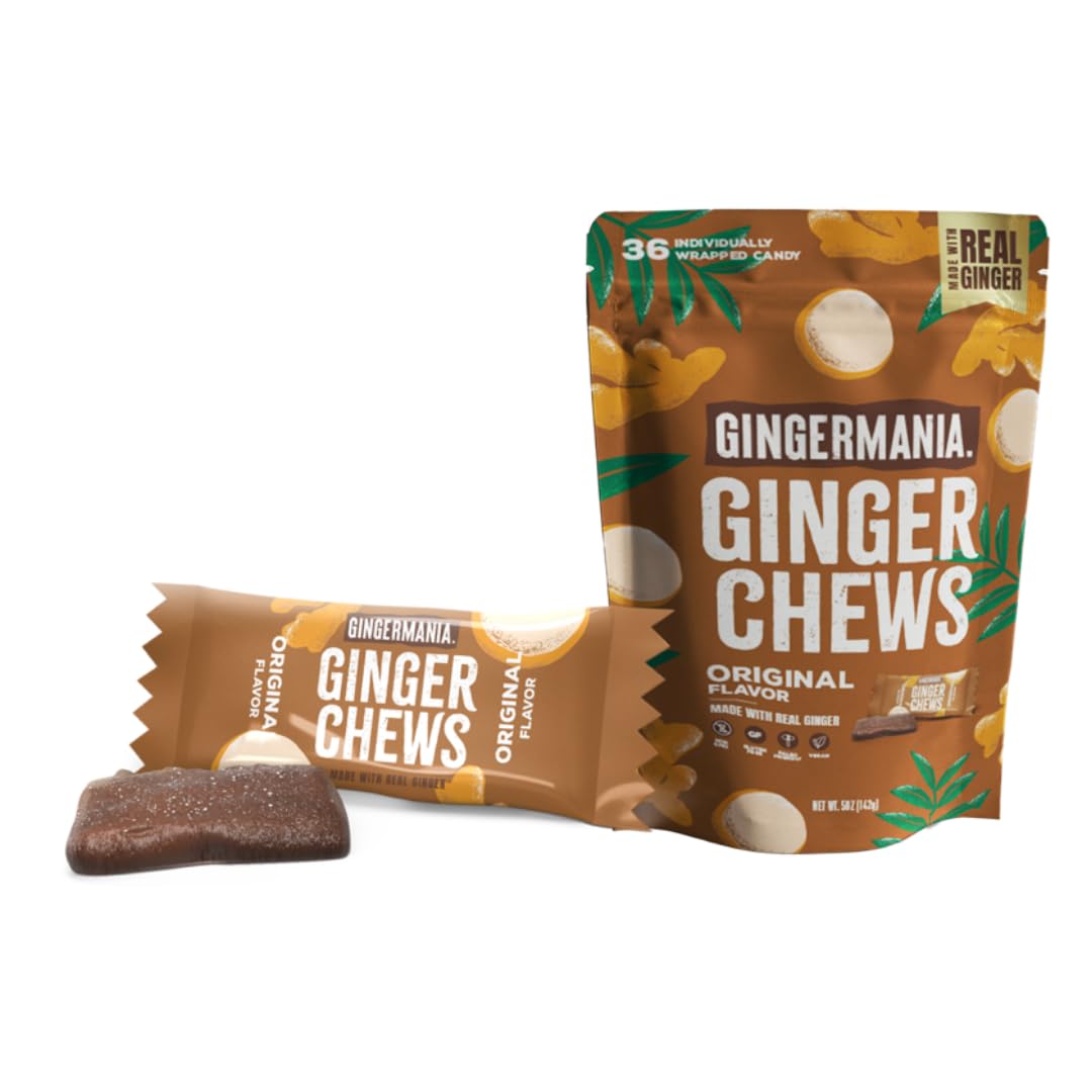 Gingermania Ginger Chews | Original Flavor | Made with Real Ginger | Sweet & Spicy Candy | Individually Wrapped | 5oz Bag (Pack of 6)