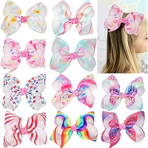 MiDoDo 10 Pack Big Hair Bow Clips for Girls Grosgrain Ribbon Hair Bows Clips Large Baby Bows for Hair 6 Inch Craft Bows Hairpins Alligator Clips Hair Barrettes Accessories for Baby Girls Toddlers Kids Cover
