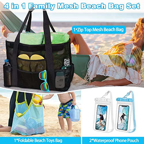 Mesh Beach Bag [Family Set] Extra Large Beach Tote Bag with Zipper Foldable Beach Toy Bag For Sand Toys & Women Vacation Essentials3