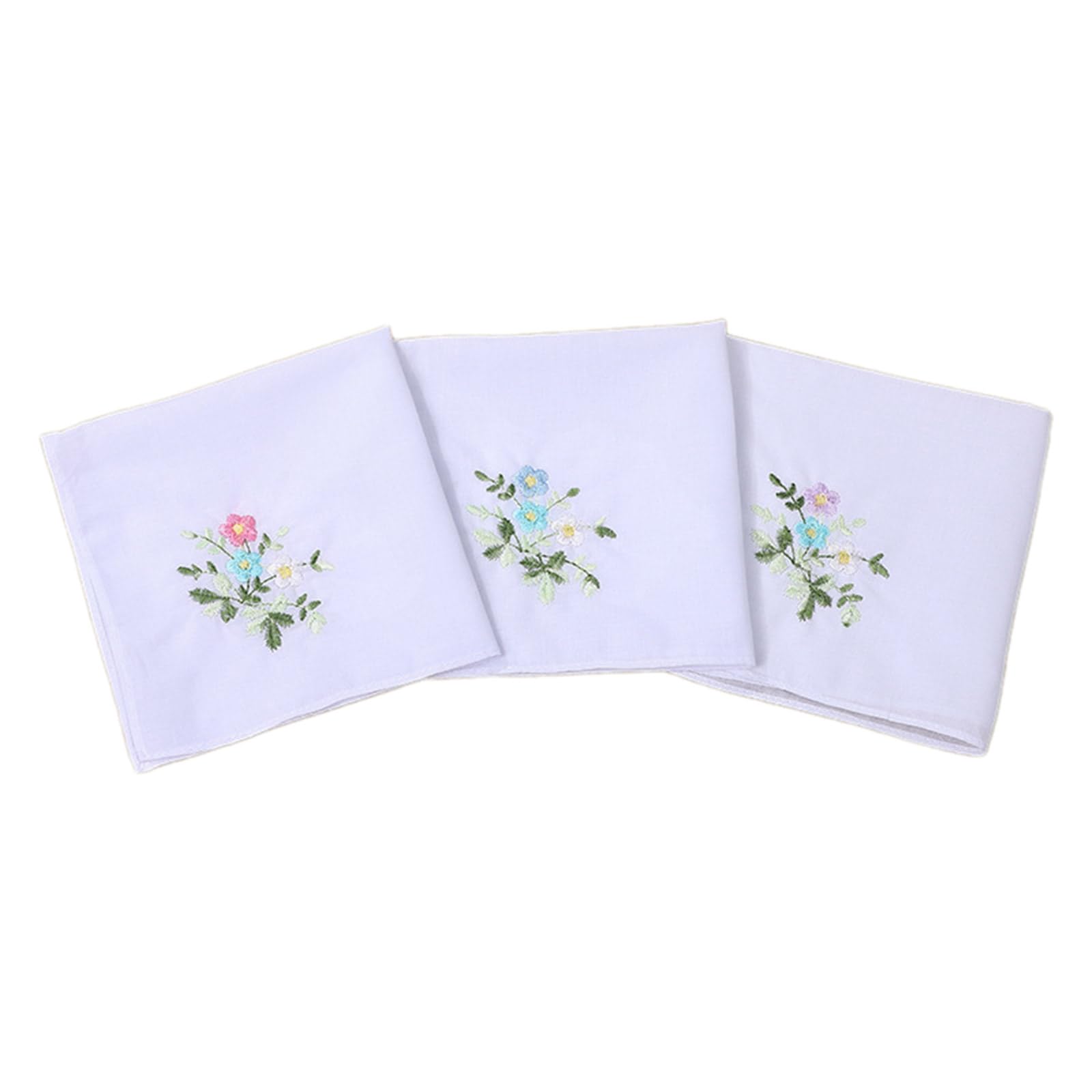 Fentency 3pcs/set Practical Handkerchiefs Woman Washable Embroidery Flower Hankie Handkerchiefs for Adult Traveling Shopping