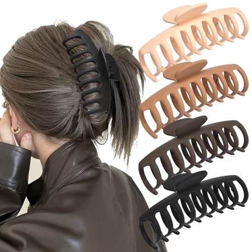 4 Pack Large Claw Clips for Thick Hair 4.3 Inch Hair Clip For Thin Hair Big Hair Clips For Girls and Women Matte Claw Clips Non-slip with Comb Teeth Strong Hold Neutral Hair Clips