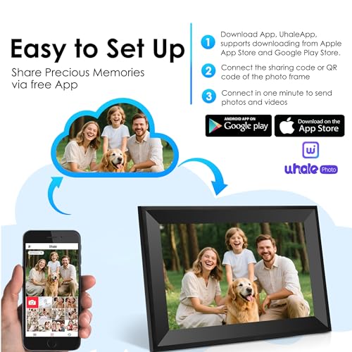 Image of Digital Photo Frame, 10.1 Inch Wi-Fi Photo Frame with 1280x800 IPS Touch Screen, Built-in 16GB Storage, Digital Frame for Table and Wall with slideshow Function use Type-c Power Start