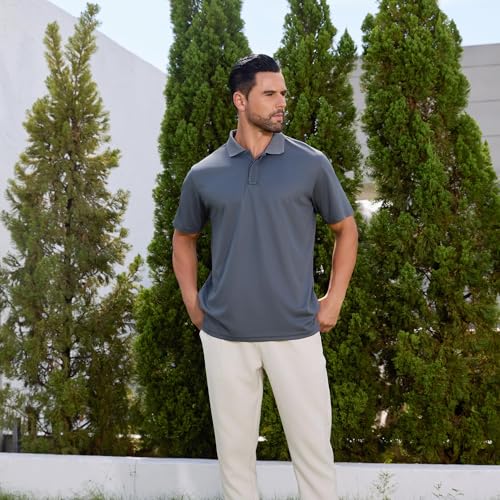 Image of TEZO Polo Shirts for Men Golf Short Sleeve Moisture Wicking Tactical Shirt