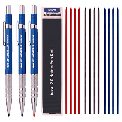 Crayon mécanique 2.0 mm Java Pen avec 12 mines HB colorées pour dessin