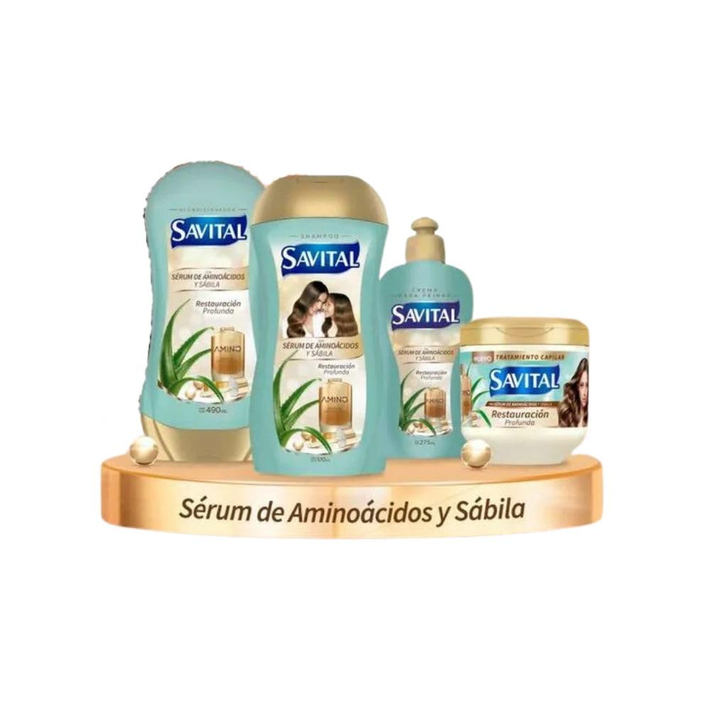 Savital Shampoo Colombiano (4 Pack) Savital Shampoo Serum de Aminoacidos y Sabila, Savital Acondicionador Aminoacidos, Savital Crema para peinar y