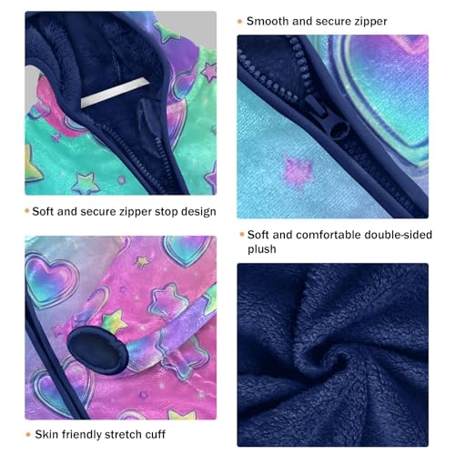 Heart Star Print Design Toddler Fleece Jacket Girl Boys Hooded Fleece Jacket Coat Warm Outwear Zip-up 3-10T3