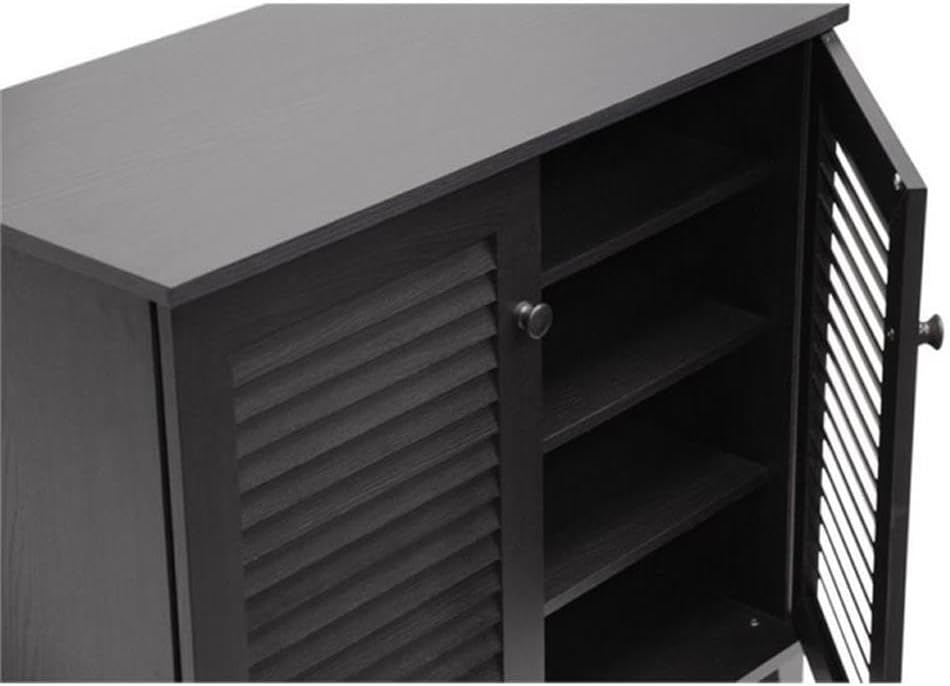 BOWERY HILL Shoe Cabinet, 4 Fixed Shelves, Espresso Finish, Engineered Wood and MDF, 27.5" H x 29.63" W x 14.5" D, Contemporary Design, Hinged Doors, Entryway or Closet Shoe Storage