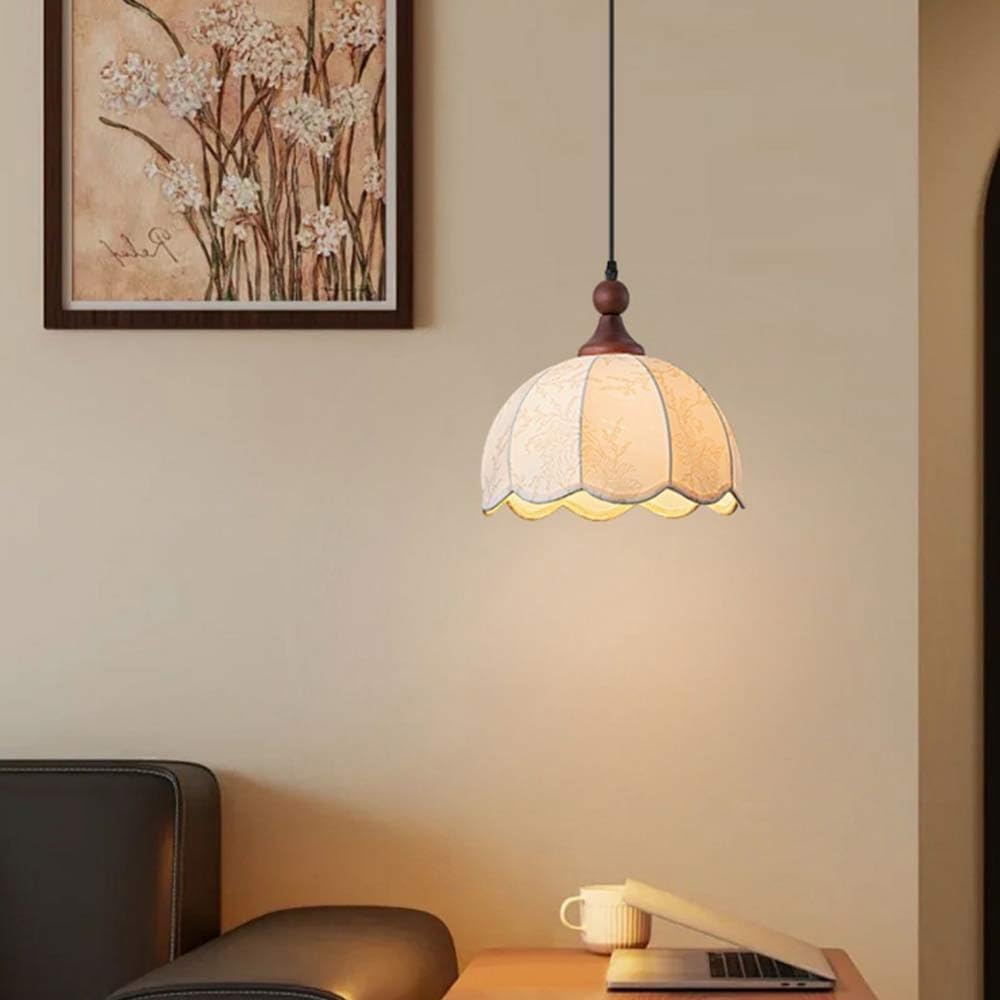 LYMSXAZOU Farmhouse White Lantern Pendant Light with Adjustable Cord - Elegant Fabric Lampshade Chandelier for Dining Room, Kitchen Island, Bedroom, and Hallway(17.7inch)