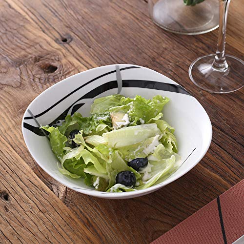 image for VEWEET 24-Piece Porcelain Dinnerware Sets Black Stripe Patterns Kitche