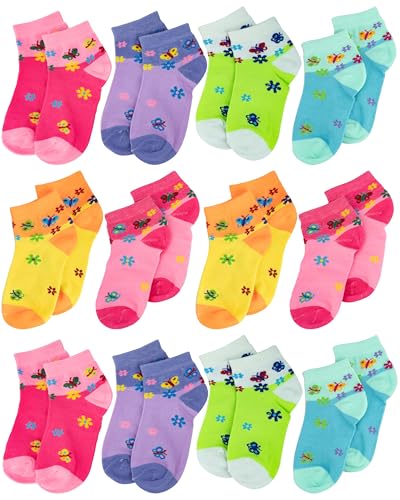 Gelante 12 Pairs Girl Children Toddler Kids Cotton Ankle Socks (US Age 4 Years 6 Years Assorted Pack #6) 600-15-M