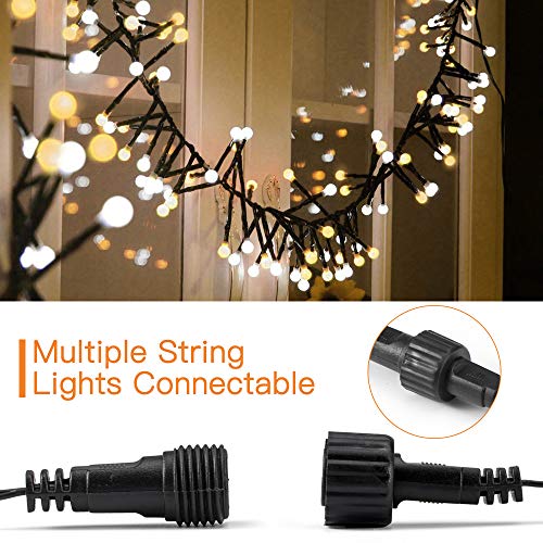 Quntis 400 LED 13FT Cluster Christmas String Lights Plug in, Blue &Yellow Globe Christmas Light Decoration for Indoor Outdoor Xmas Tree Bedroom Wedding Party (8 Twinkle Mode, Connectable, Waterproof) - Thumbnail 7