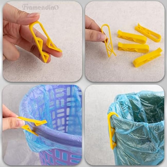 Framendino, 20 Pack Yellow Plastic Kitchen Clip for Use on Bin Trash Can Bag, Anti-Slip Fixation Holder