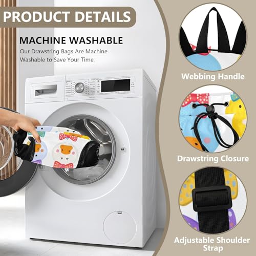 Cartoon Duck Bowtie White Drawstring Gym Backpack for Men Women Pull String Sports Swim Bag with Mesh Pocket & Adjustable Strap Beach Backpack for Travel Outdoor Swimming4