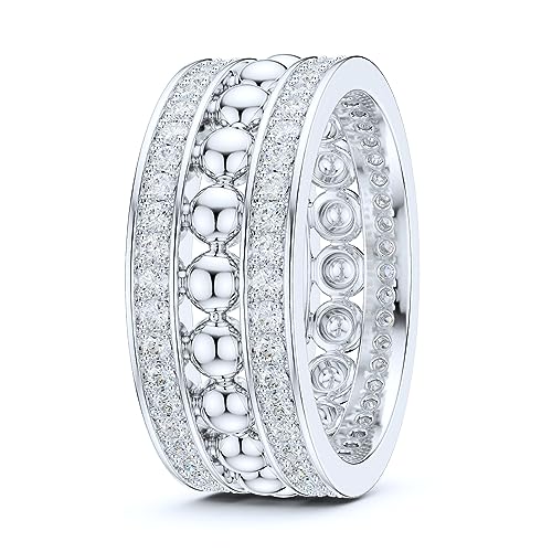 THELANDA Sterling Silver 8mm Unisex Bubbles Balls Simulated Round Diamond or Genuine Moissanite Full Eternity Band Wedding Ring4