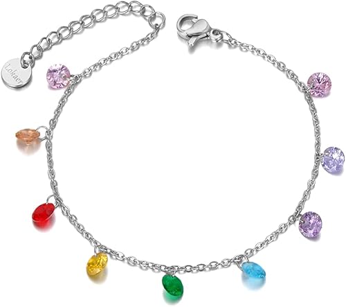 Gargantilla bohemia de acero inoxidable de colores con circonita cúbica y arco iris para mujer, delicada cadena de oro de 14 quilates con cuentas de