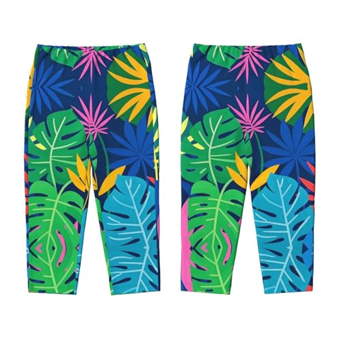 Pajama Pants Pajama Bottoms with Elastic Waistband Sleepwear Lounge Pants, Colorful Palm Leaves3