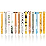 Glamifyr 13 Stück Radierbarer Kugelschreiber,Stifte mit Tierkopf,Gelstifte Radierbar Set mit Tierkopf Motiv,Kugelschreiber Kinder,Zweifarbige Gedrückte Radierbare Stifte,Spitzendurchmesser 0.5 mm