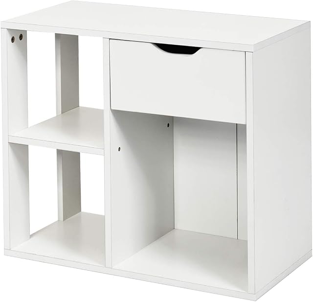 CASART Wooden End Tables, 3 Tiers Sofa Side Table with Drawer & Open Storage Units, Narrow Accent Nightstand for Living Room Bedroom Office