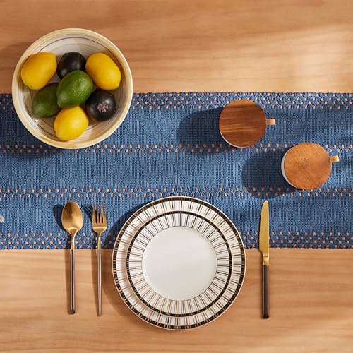Image of ZeeMart Macrame Style Boho Table Runner, Blue Table Runners 90 Inches Long, Farmhouse Woven Home Decor, 12x90 Inch, Dusty Blue
