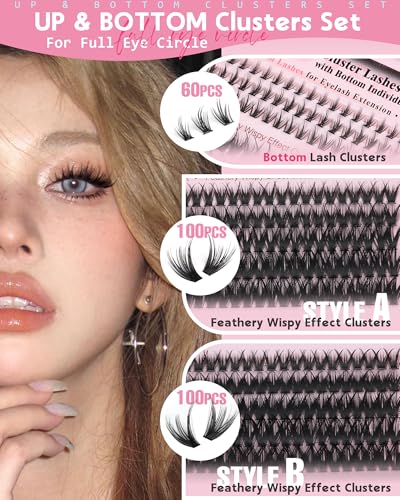 Image of Wispy Eye Lash Clusters Kit Natural Cluster Eyelash Extensions Kit False Eyelash Clusters Fluffy DIY Individual Lash Extensions Kit C Curl